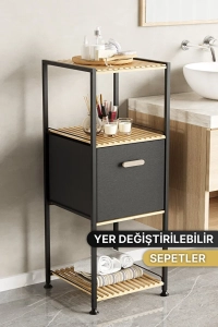 Banyo Rafı Banyo Düzenleyici Çok Amaçlı Dolap 3 Katlı Düzenleyici Kumaş Sepetli Raf